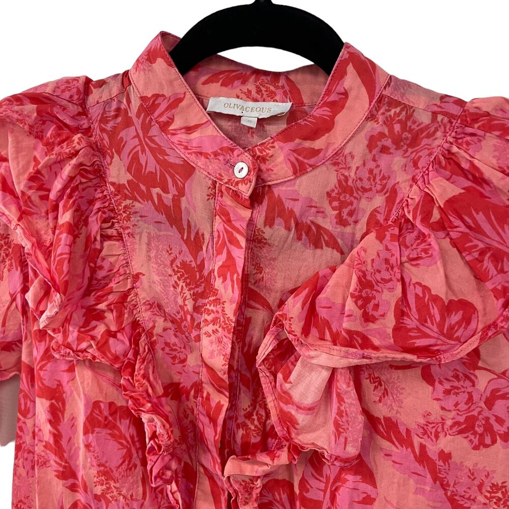 Olivaceous Ruffle Button Front Long Sleeve Red Pi… - image 4